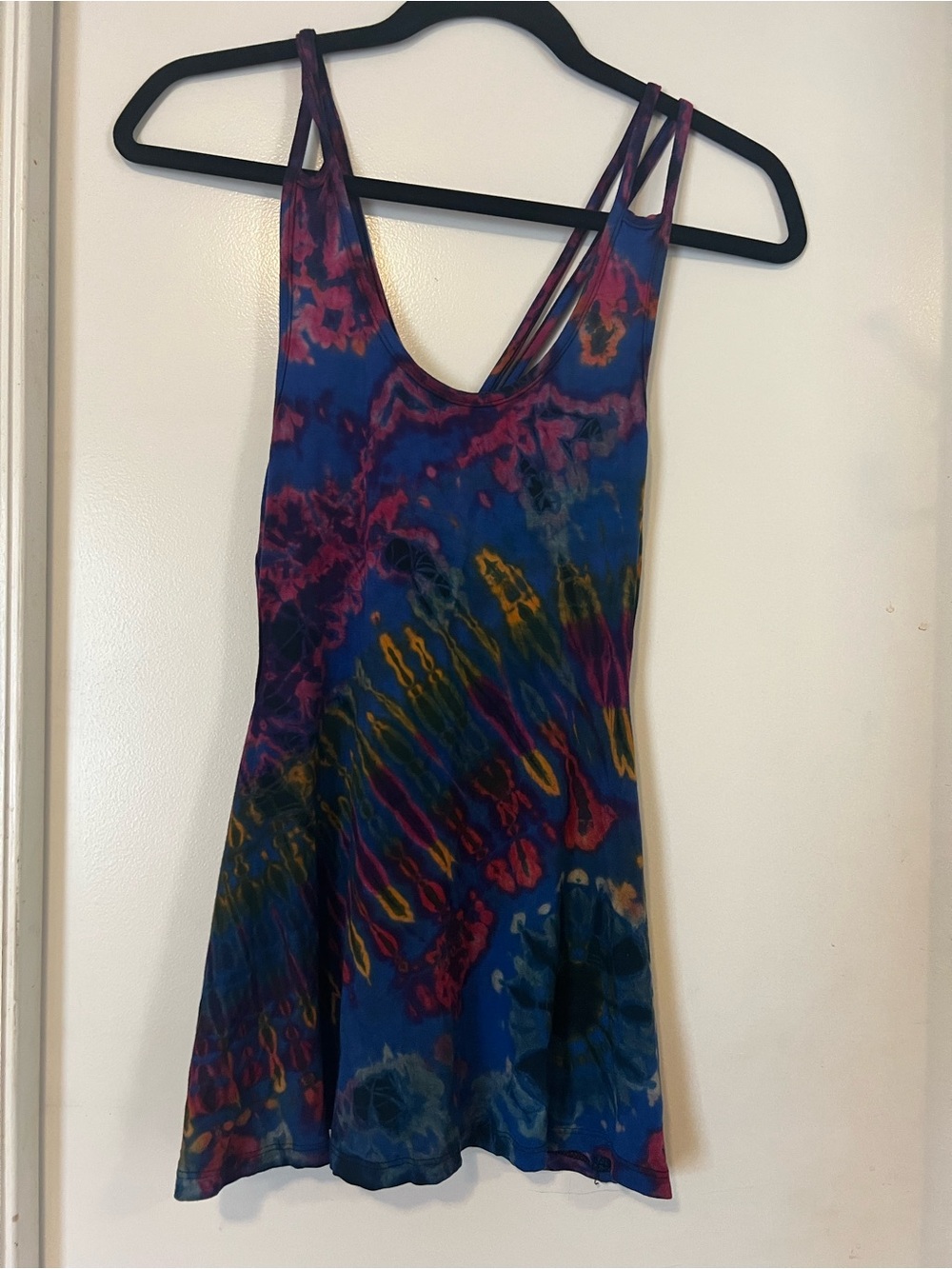 Tie-Dye Blue Multicolor Strappy Tank Dress